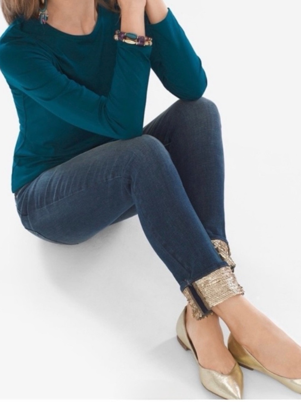 Chico’s NWT Sequin Cuff Boyfriend Ankle Jean